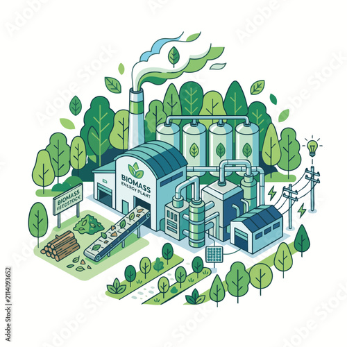 Isometric Biomass Energy Plant Vector Illustration