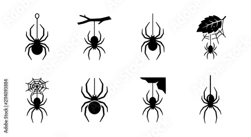Fotografía Spider Vector Icons, Halloween Spiders, Creepy Crawly Insects, Arachnid Graphics