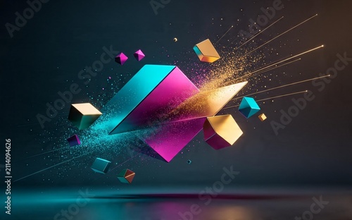 Abstract 3D geometric shapes with dynamic light and shadow effects