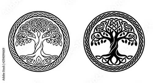 Obraz na płótnie Celtic Tree of Life Vector Icons, Intricate Knotwork, Circular Emblem Designs, B