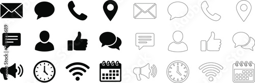 Communication and Contact Icons Set Black Silhouette