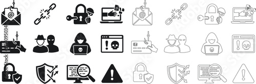 Cybersecurity Icons Set Including Hacker Silhouette