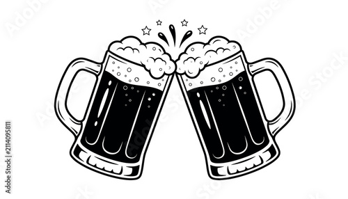 Obraz na płótnie Two beer mugs clinking together