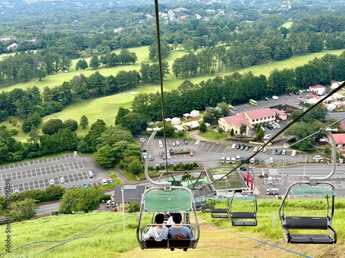 Canvastavla Aerial view from Mount Omuro chairlift over lush green hills and landscape, Izu,