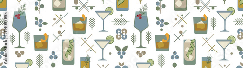 Abstract Cocktail Pattern with Botanical Elements
