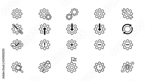 Foto Collection of gear icon illustrations showing various settings and functions for