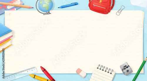 Creative workspace filled with colorful school supplies set against a bright and cheerful backdrop