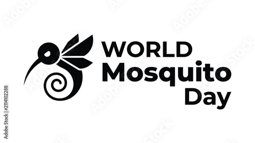 Quadro su tela Stylized black silhouette mosquito with spiral proboscis and world mosquito day