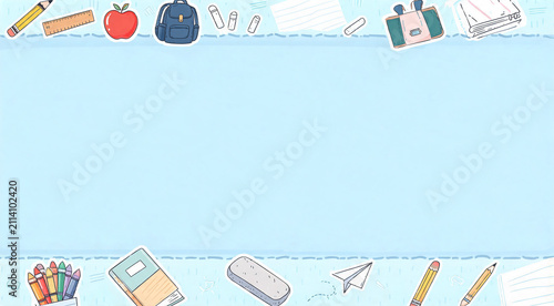 Colorful school supplies decorate a cheerful workspace inviting creativity and learning