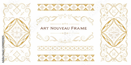 art nouveau frame collection in gold and beige vector ornate decorative vintage elegant scrollwork floral color ornamental design scroll style graphic pattern element