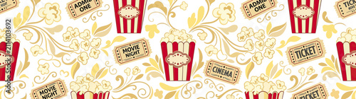Retro Cinema Pattern: Popcorn, Tickets, and Swirls