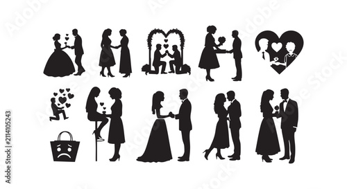 Принти на полотні Romantic couple silhouettes for wedding invitations and engagement cards design projects