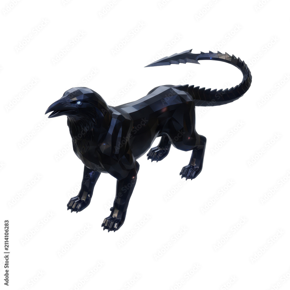 Fototapeta premium Abstract Polygonal Black Creature with Bird Head and Tail