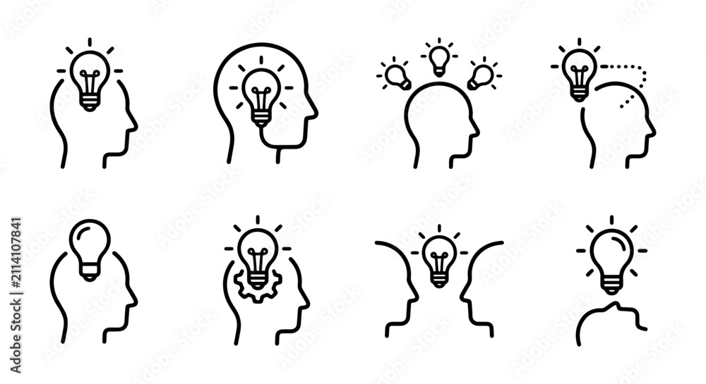 Obraz premium Idea Generation Icons, Brainstorming Concepts, Innovation Symbols, Creative Thinking Vector Set
