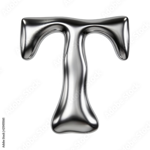 Silver Liquid Metal Letter T Transparent Background