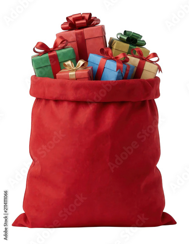 Red Santa Sack Overflowing with Gifts Transparent Background