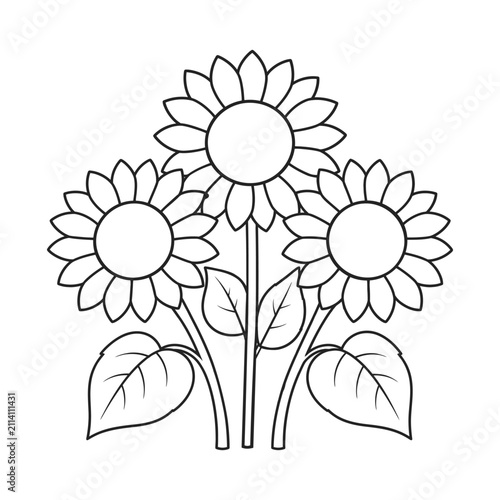 Three sunflowers coloring page for kids