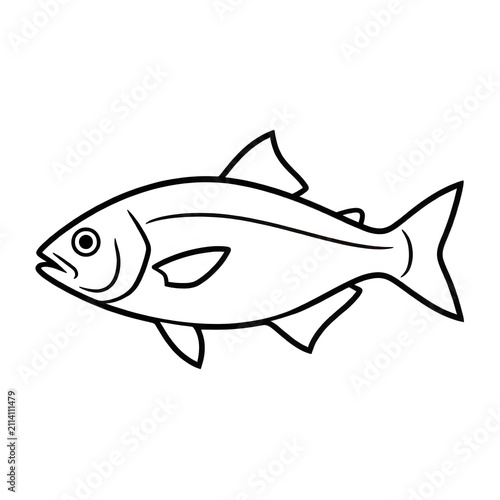 White Line Fish Outline Isolated Transparent Background