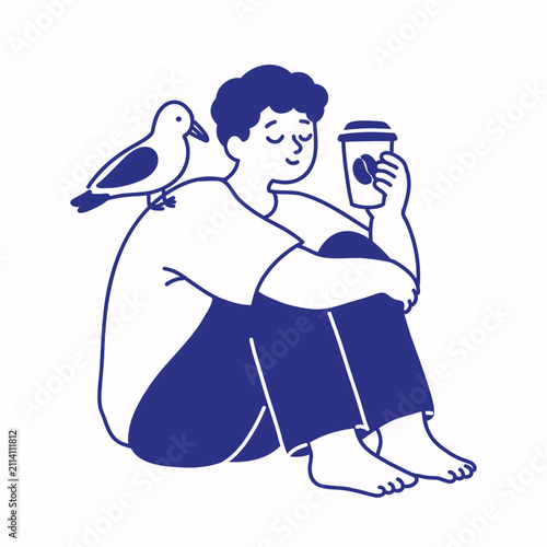 Person Relaxing With Coffee Bird