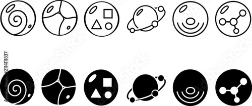Obraz na płótnie Icon On Minimalist planet icons set, 12 celestial sphere vector elements, black