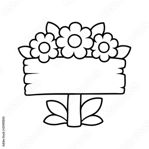 Cute cartoon wooden sign with flowers