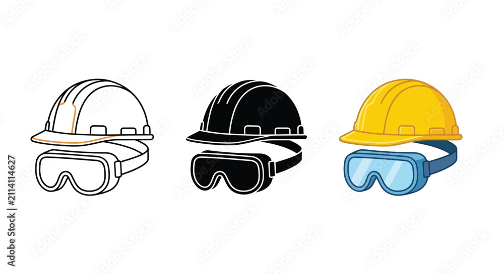 Fototapeta premium Construction Helmet And Goggles Set Vector Illustration On White Background