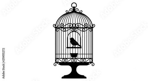 Obraz na płótnie bird in vintage birdcage vector silhouette isolated on white background