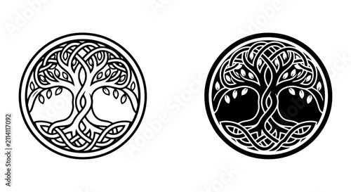 Fotografie Celtic Tree of Life Vector Icons, Norse Mythology Symbol, Eternal Life Emblem, B