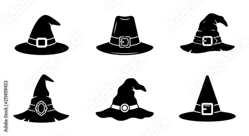 Photography Witch Hats Collection, Spooky Halloween Accessories, Black Pointed Hats Set, Mag