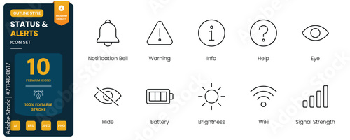 Bild auf Leinwand status alerts icon line style notification warning editable stroke vector set