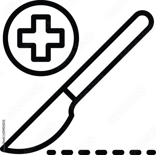 Surgical scalpel icon with medical cross symbol for surgery and healthcare, hospital