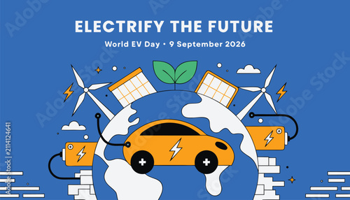 Obraz na plátně World ev day concept with electric car and renewable energy