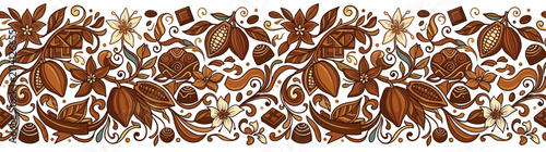 Bild auf Leinwand Artistic Chocolate Pattern with Cocoa Pods and Swirls
