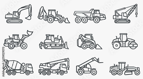 Construction Equipment Lineup Illustration.