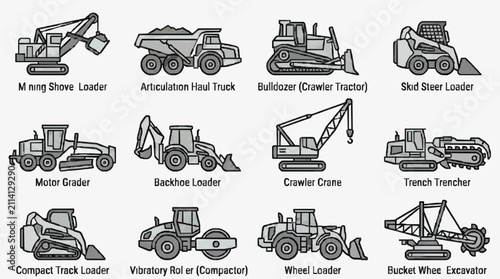 Fotografie Construction Equipment Lineup Illustration.