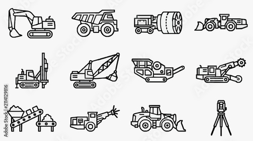 Cuadro en lienzo Construction Equipment Lineup Icons.