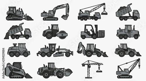 Картината върху платно Construction Equipment Lineup Icons.