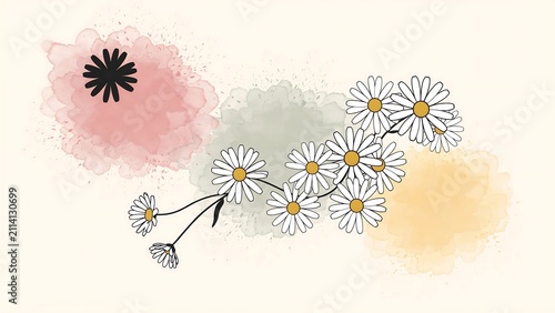 Watercolor Style Daisy Flowers with Soft Pastel Background Design