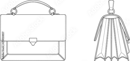 Fotografía Technical flat sketch of a classic handbag satchel with top handle and accordion