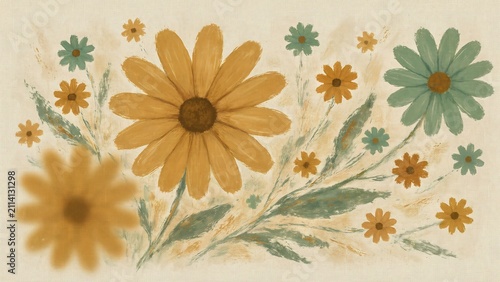 Watercolor Style Floral Design Featuring Beautiful Yellow and Green Flowers