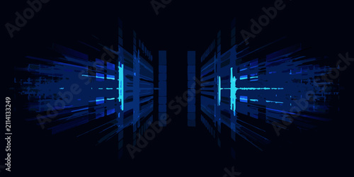 Canvas Print digital data stream in symmetrical perspective view blue light abstract design v