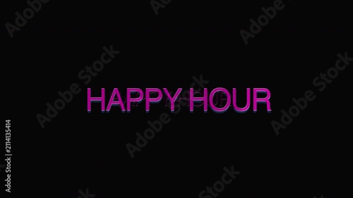 Neon Pink Happy Hour Typography Glitch Effect On A Clean Black Background