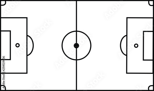 Foto Soccer field diagram illustration black and white lines on a white background to