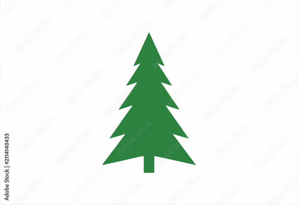 Fototapeta premium Minimalist Green Pine Tree Silhouette Graphic Illustration Isolated on White Background