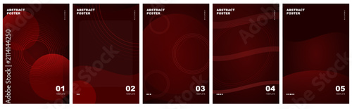 Set of five minimalist dark red abstract poster templates with collection five professional, templates