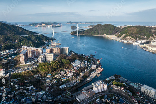Quadro su tela Aerial view of skyscrapers in Nagasaki, a port city in Japan