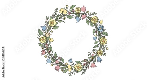 Elegant floral wreath with colorful flowers and greenery. Beautiful spring decoration for celebrations.