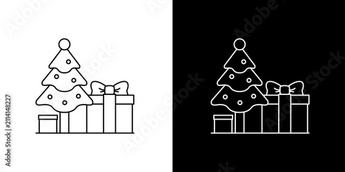 Принти на полотні Minimalist Christmas Tree and Presents Line Art Illustration