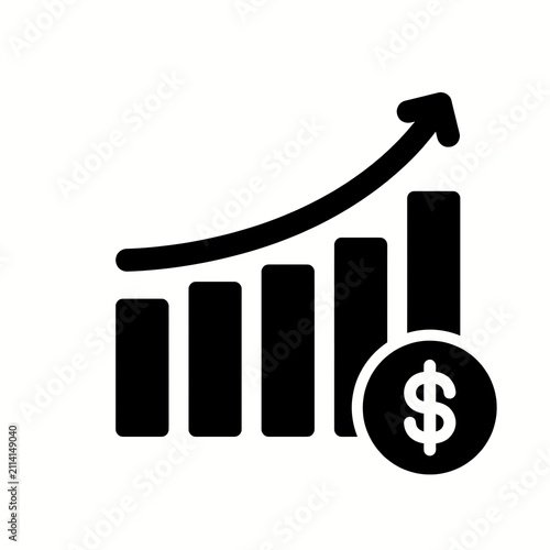 Financial Growth Bar Chart Icon with Dollar Symbol and Upward Trend Arrow.