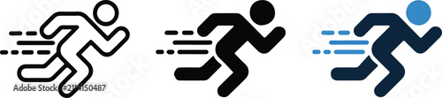 Canvastavla Fast running man icon set with speed lines outline solid and colored
